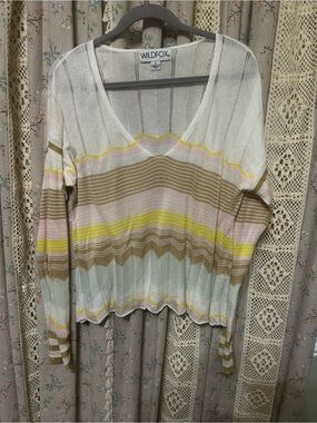Wildfox Sheer Knit Sweater S Striped Beachy Lightweight Pullover